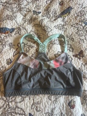 MPG Gray Sports Bra with Mint Straps and Multicolor Band